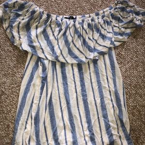 Blue and white striped off the shoulder top